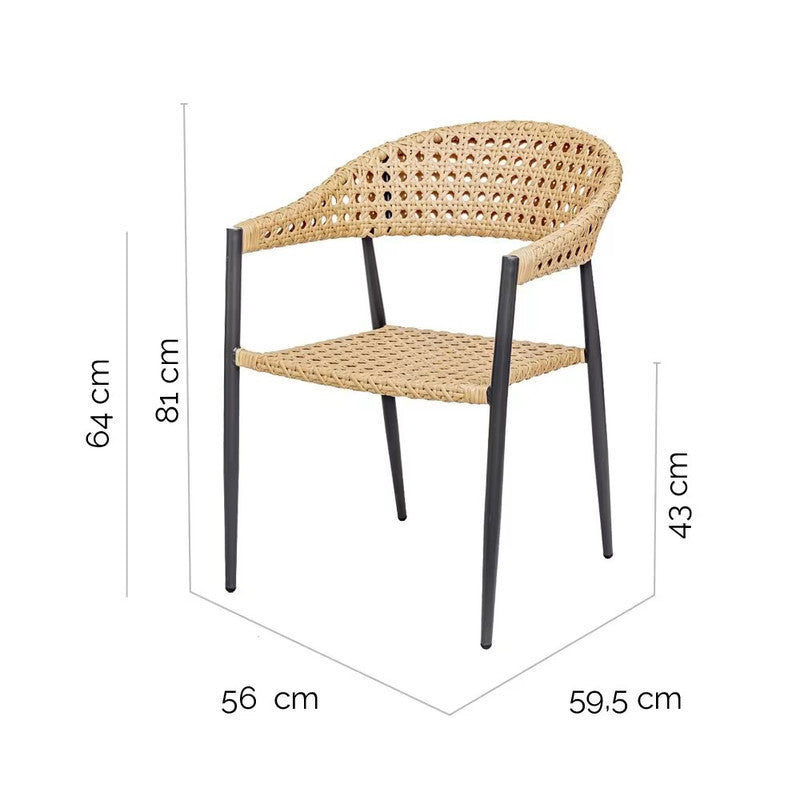 Garden Chair in Synthetic Rattan Mesh and Graphite Aluminum