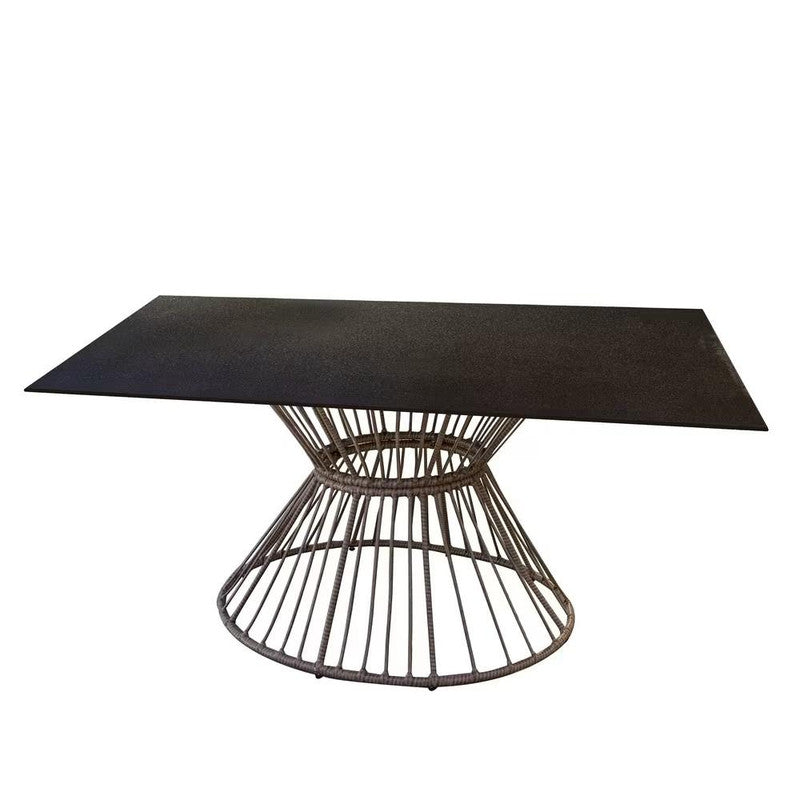 Dining Table 6-8 People Glass and Black Synthetic Rattan