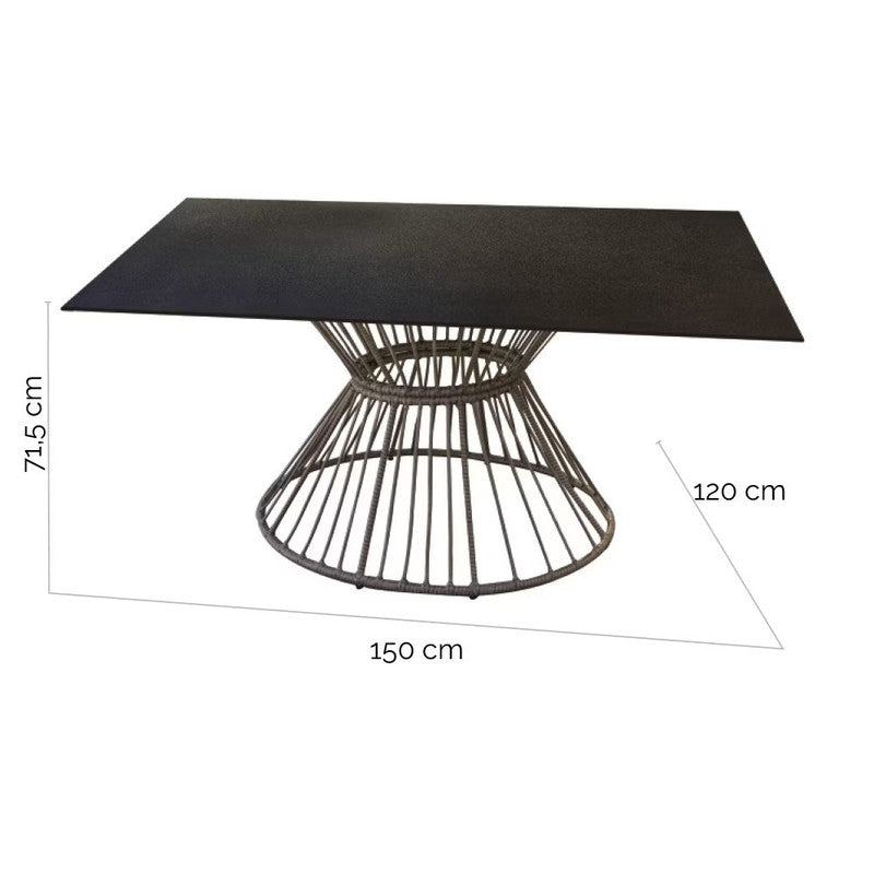 Dining Table 6-8 People Glass and Black Synthetic Rattan