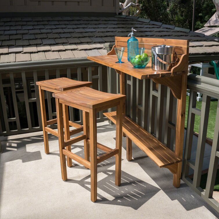 Solid Wood Bar Set with Stools