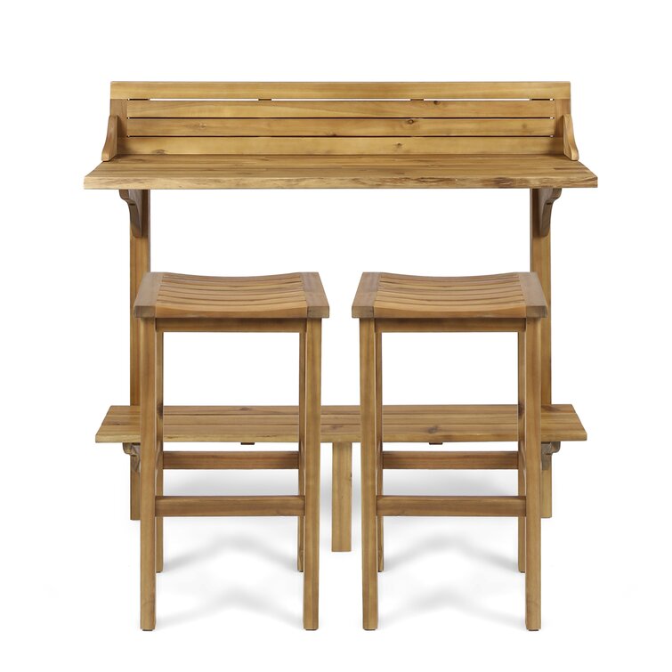 Solid Wood Bar Set with Stools
