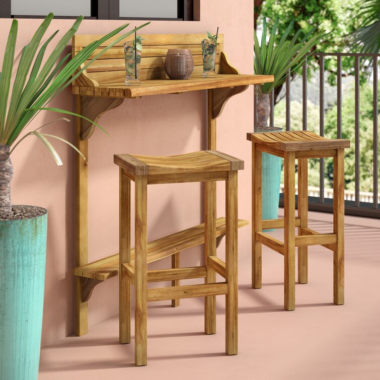 Solid Wood Bar Set with Stools