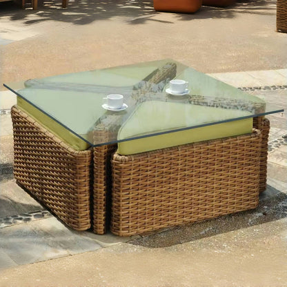 4 Seater Conversation Low Seater Rattan Dining Table Set