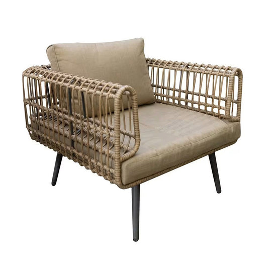 Garden Armchair in Braided Synthetic Rattan and Graphite Steel