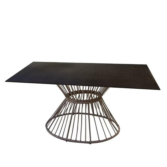 Dining Table 6-8 People Glass and Black Synthetic Rattan