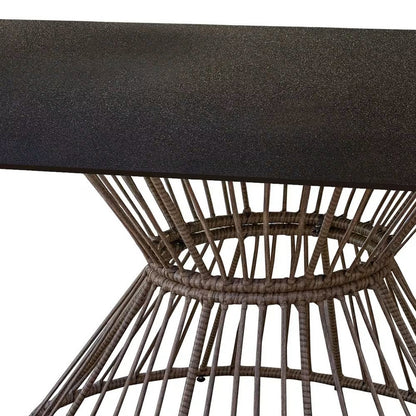 Dining Table 6-8 People Glass and Black Synthetic Rattan