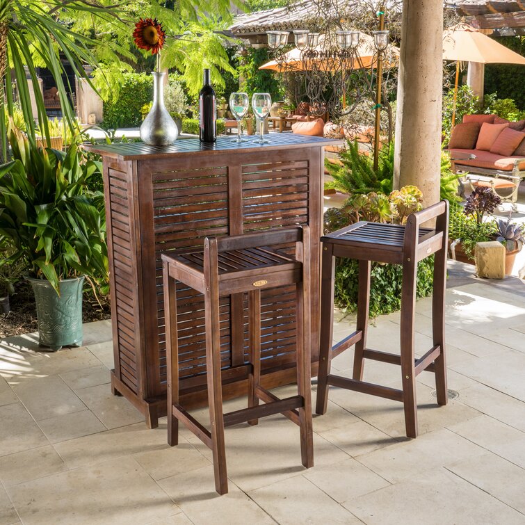 Solid Wood Bar Set with Stools