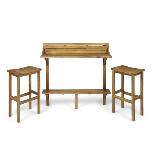 Solid Wood Bar Set with Stools